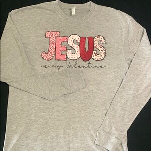 Bella Canvas Gray long sleevTee with Valentine's Graphic “Jesus is my Valentine”